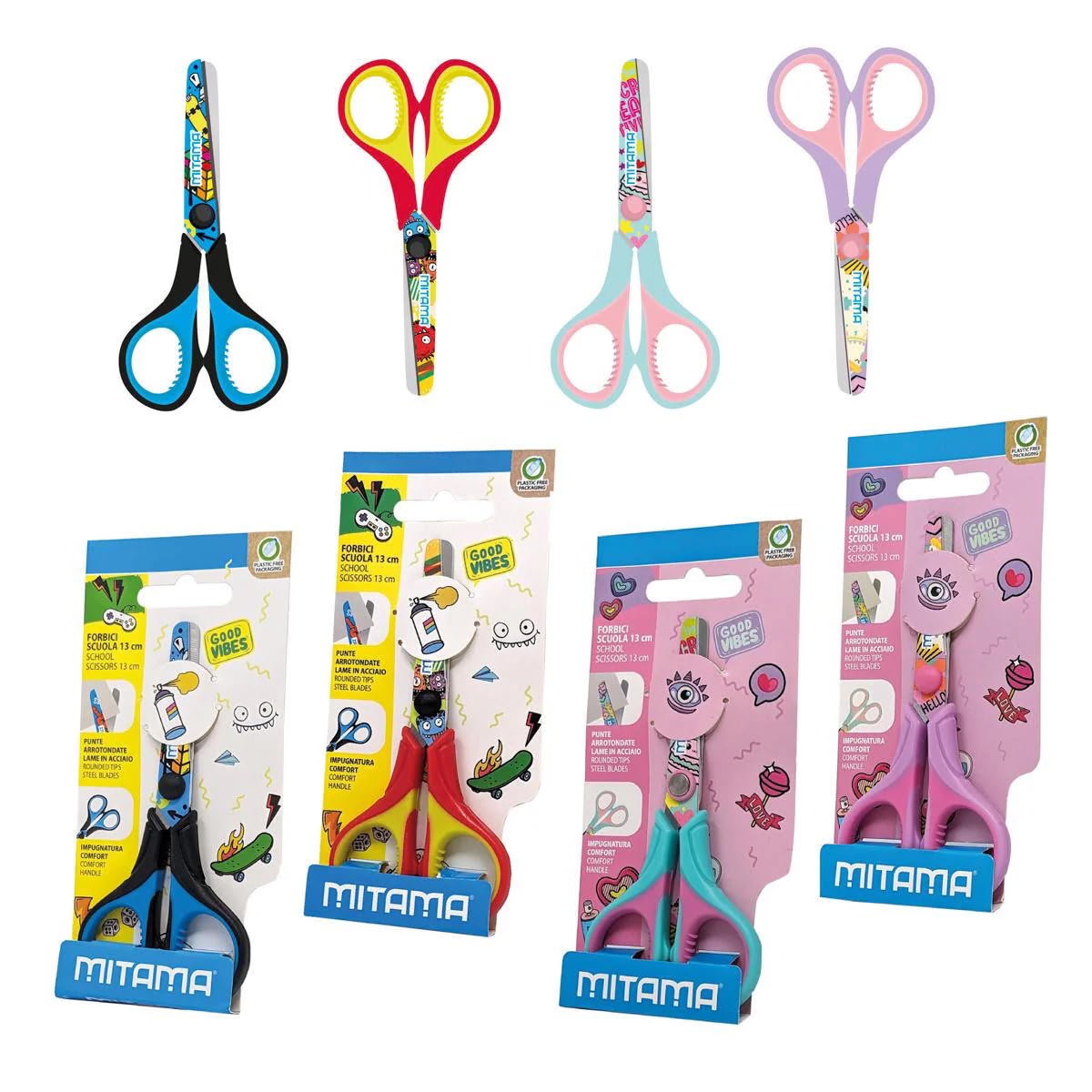 Mitama Forbice Junior, 13 cm, presa in gomma, fantasie