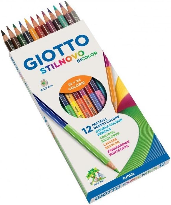 GIOTTO Stilnovo Bicolor - Astuccio da 12 Matite a Pastello Colorate a Doppia Punta