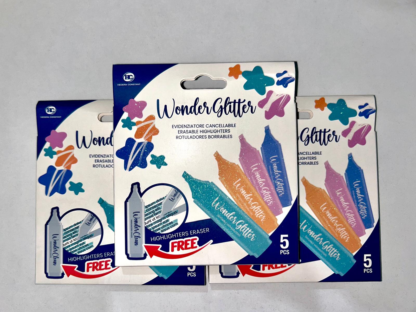 5 Evidenziatori cancellabili hc glitter