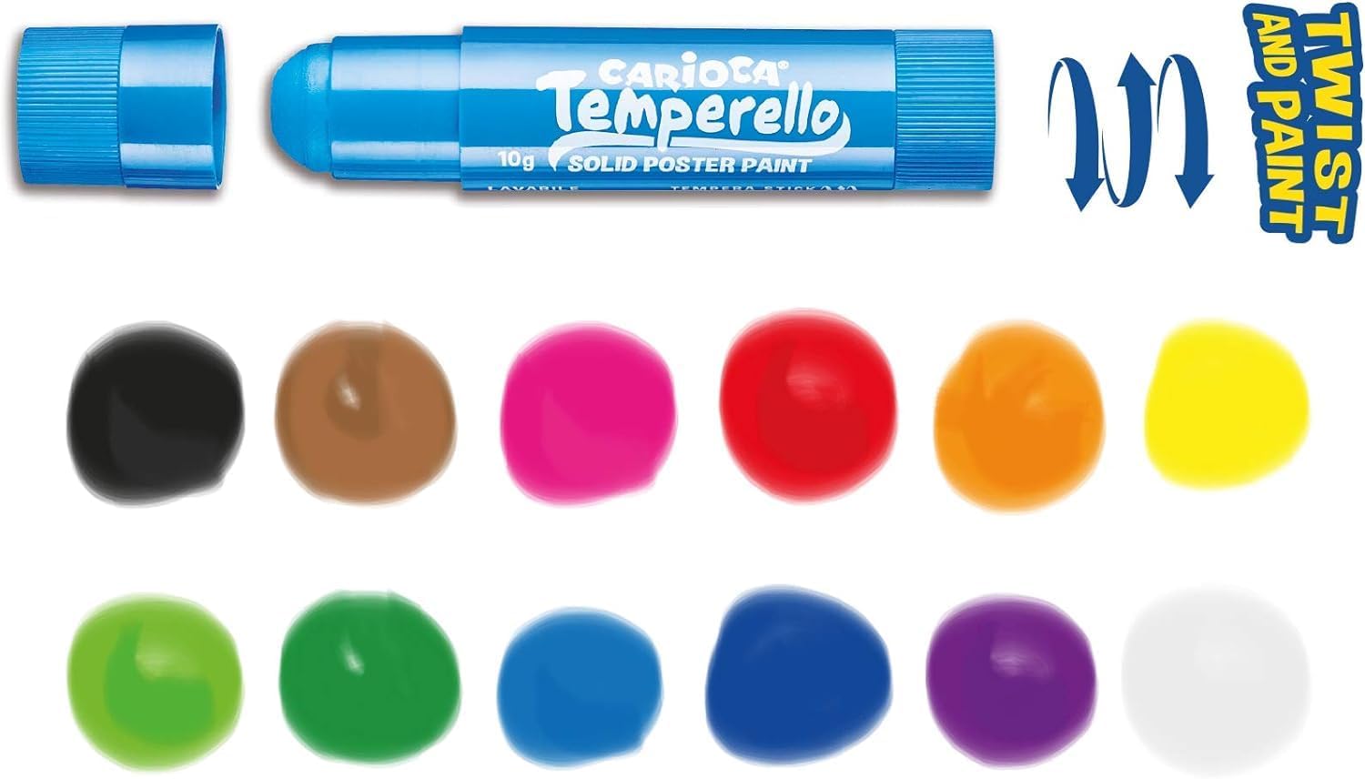Carioca Tempere Stick Temperello | Tempere Solide Colorate in Scatola per Bambini, Tempere Super Lavabili, Colori Assortiti, 12 Pezzi