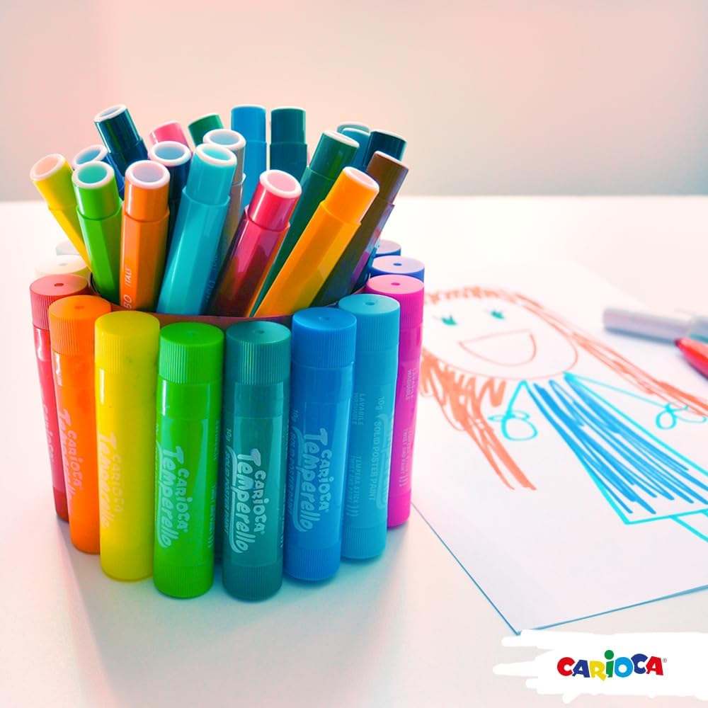 Carioca Tempere Stick Temperello | Tempere Solide Colorate in Scatola per Bambini, Tempere Super Lavabili, Colori Assortiti, 12 Pezzi
